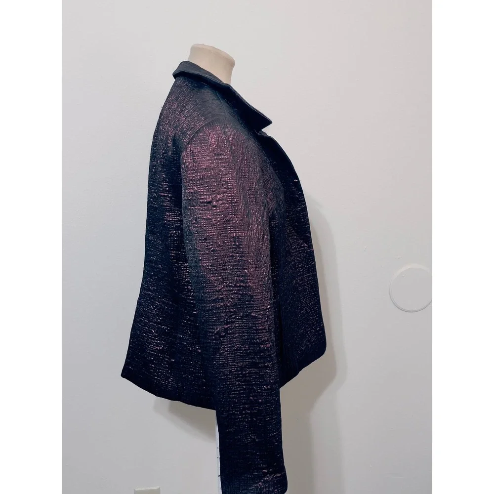 Nina McLemore Womens Metallic Textured Silk Lined Blazer Jacket Size 12 Purple